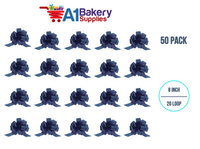 A1BakerySupplies 50 Pieces Pull Bow for Gift Wrapping Gift Bows Pull Bow With Ribbon for Wedding Gift Baskets, 8 Inch 20 Loop Navy Blue Flora Satin Color