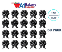 A1BakerySupplies 50 Pieces Pull Bow for Gift Wrapping Gift Bows Pull Bow With Ribbon for Wedding Gift Baskets, 4 Inch 18 Loop Black Flora Satin Color