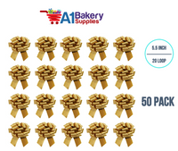 A1BakerySupplies 50 Pieces Pull Bow for Gift Wrapping Gift Bows Pull Bow With Ribbon for Wedding Gift Baskets, 5.5 Inch 20 Loop in Antique Gold Color