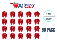 A1BakerySupplies 50 Pieces Pull Bow for Gift Wrapping Gift Bows Pull Bow With Ribbon for Wedding Gift Baskets, 8 Inch 20 Loop in Hot Red Flora Satin Color
