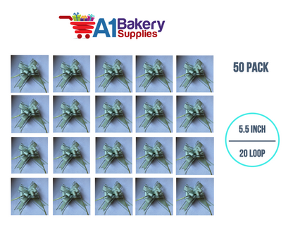 A1BakerySupplies 50 Pieces Pull Bow for Gift Wrapping Gift Bows Pull Bow With Ribbon for Wedding Gift Baskets, 5.5 Inch 20 Loop in Sage Color
