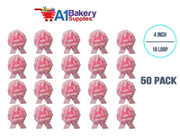 A1BakerySupplies 50 Pieces Pull Bow for Gift Wrapping Gift Bows Pull Bow With Ribbon for Wedding Gift Baskets, 4 Inch 18 Loop in Baby Pink Flora Satin Color