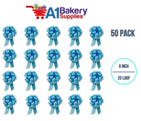 A1BakerySupplies 50 Pieces Pull Bow for Gift Wrapping Gift Bows Pull Bow With Ribbon for Wedding Gift Baskets, 8 Inch 20 Loop Light Blue Flora Satin Color