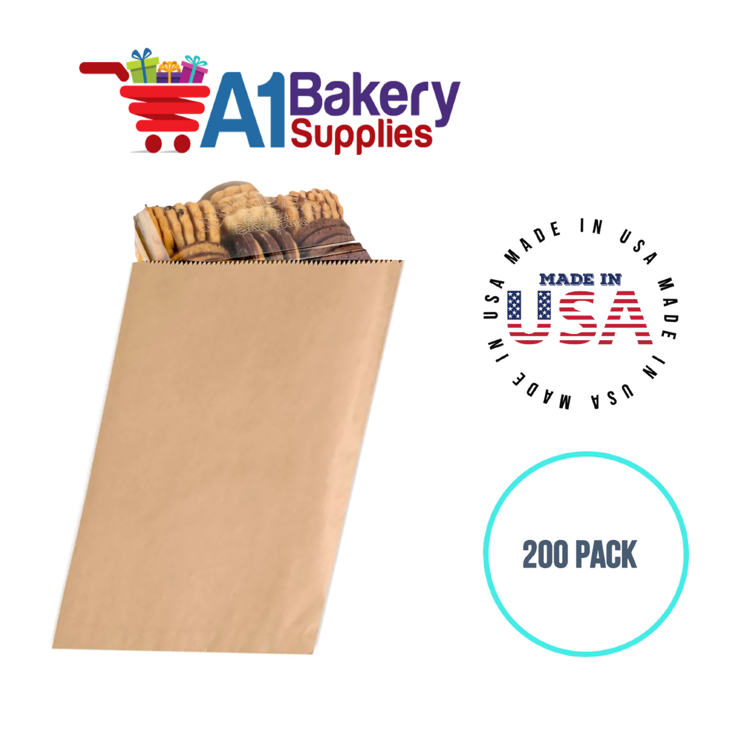 Kraft Flat Merchandise Bags, Medium, 200 Pack - 7-1/2"x10-1/2"