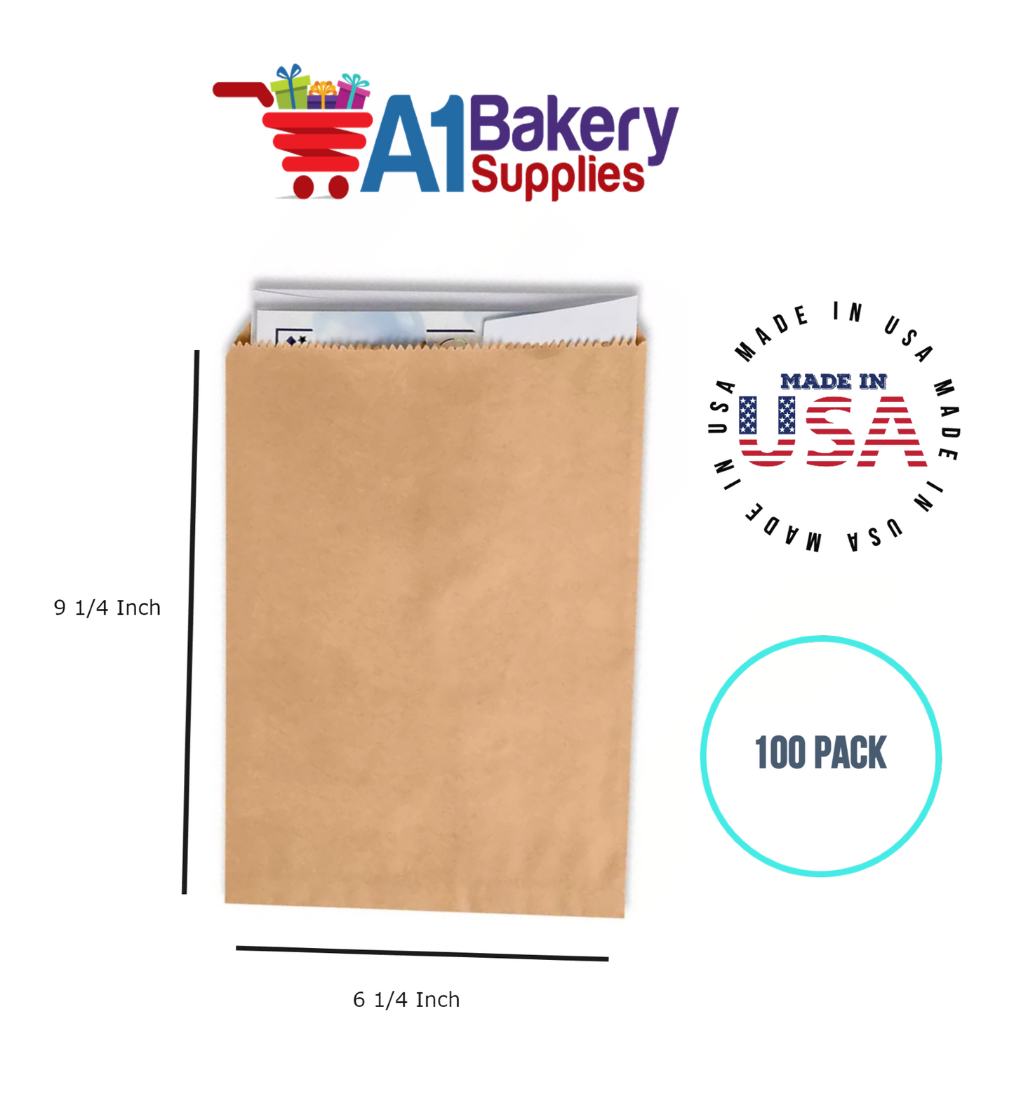 Kraft Flat Merchandise Bags, Small, 100 Pack - 6-1/4"x9-1/4"