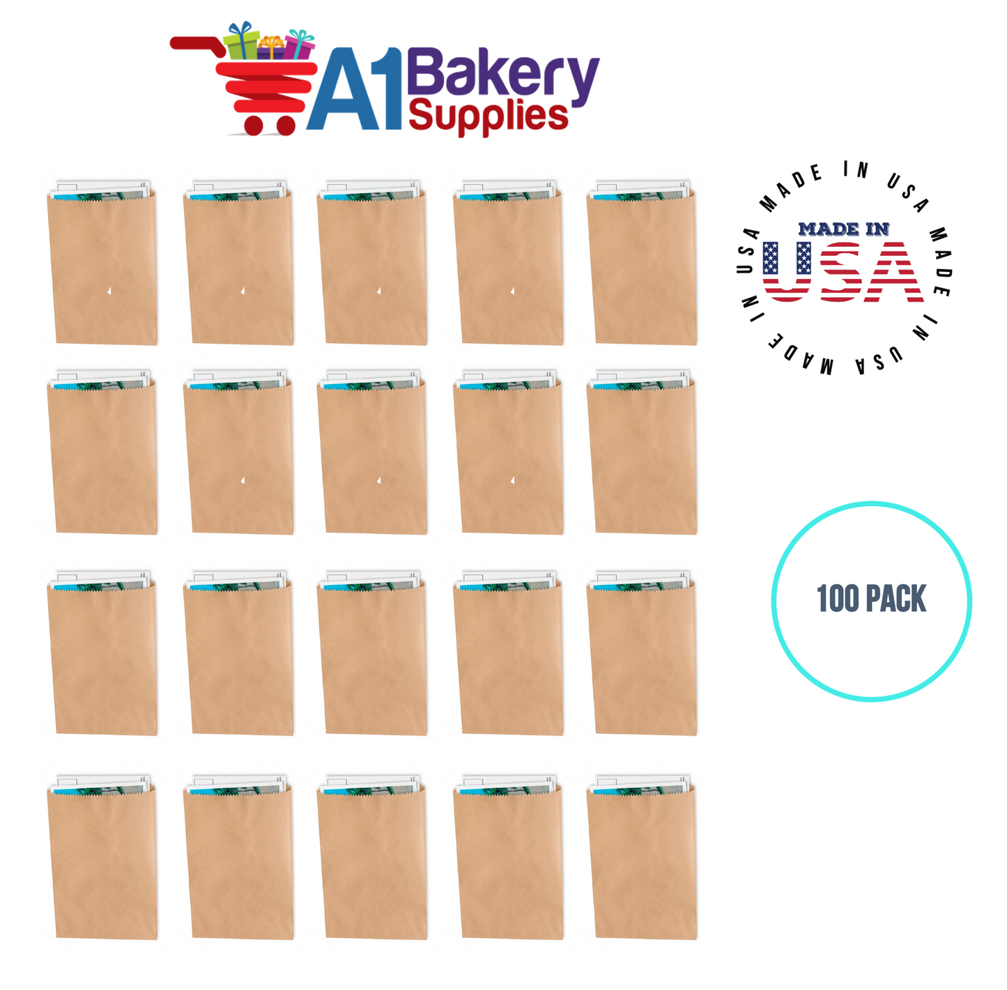 Kraft Flat Merchandise Bags, Small, 100 Pack - 5"x7-1/2"