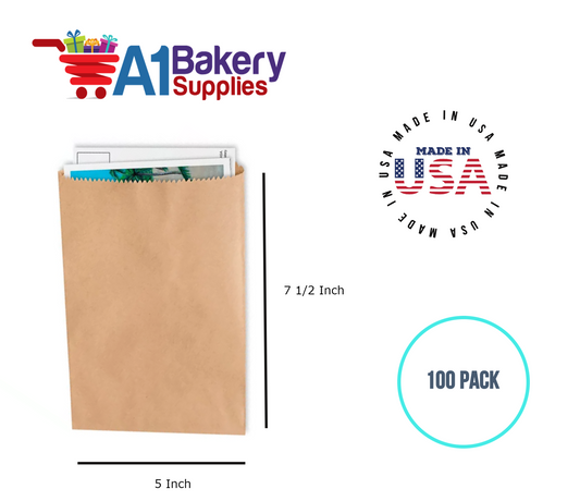 Kraft Flat Merchandise Bags, Small, 100 Pack - 5"x7-1/2"