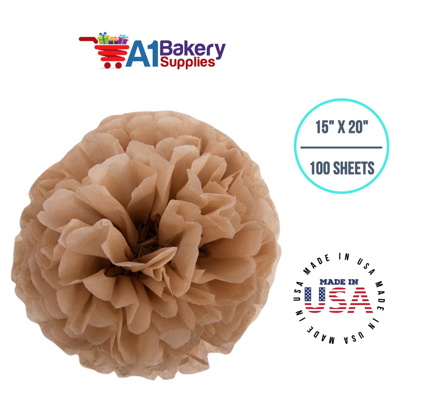 Desert Tan  Tissue Paper Squares, Bulk 100 Sheets, Premium Gift Wrap and Art Supplies for Birthdays, Holidays, or Presents by A1BakerySupplies, Medium 15 Inch x 20 Inch