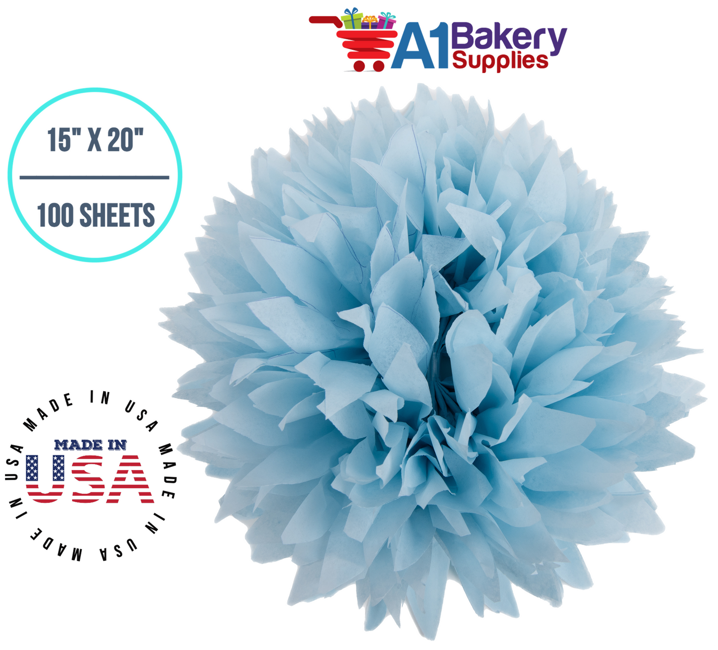 Light Blue Tissue Paper 15 Inch X 20 Inch - 100 Sheets