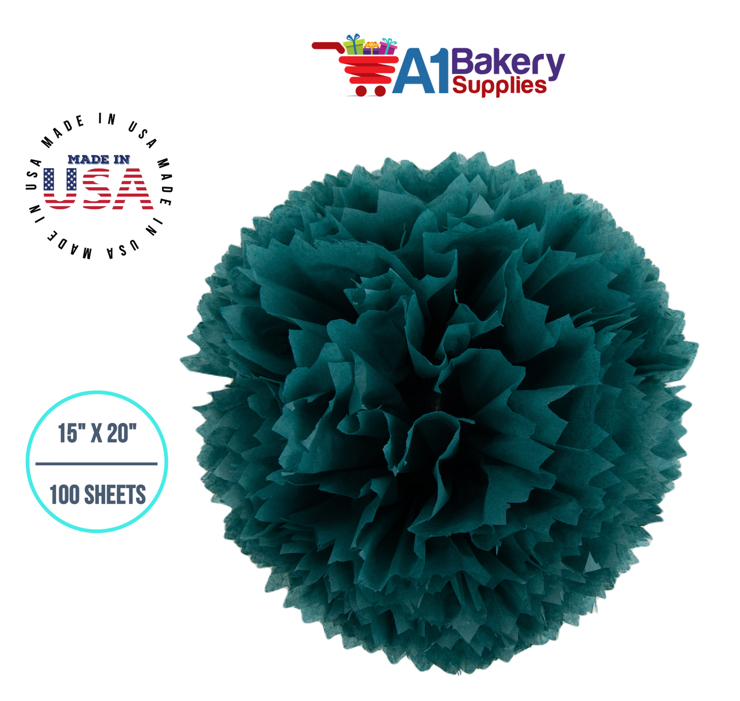 Teal Tissue Paper Squares, Bulk 100 Sheets, Premium Gift Wrap and Art Supplies for Birthdays, Holidays, or Presents by A1BakerySupplies, Medium 15 Inch x 20 Inch