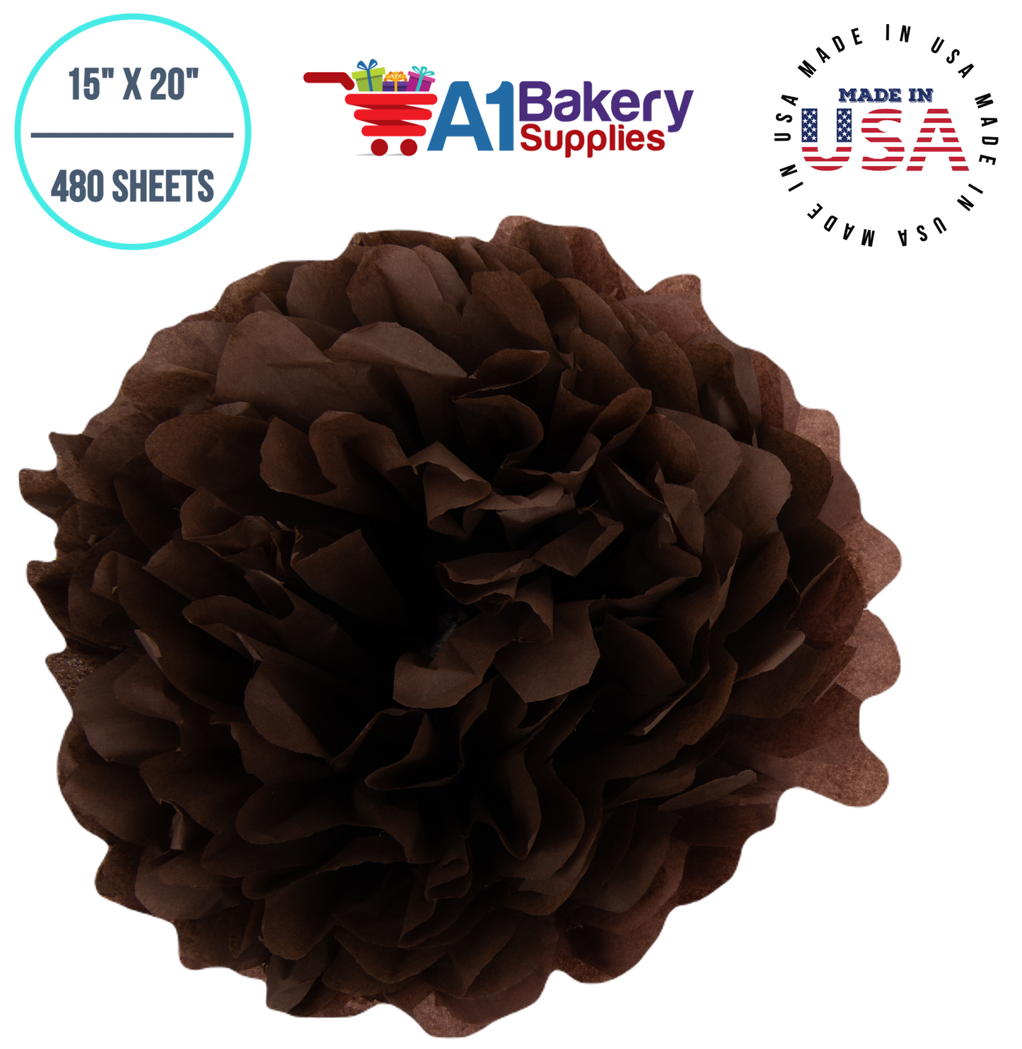 Chocolate Tissue Paper Squares, Bulk 480 Sheets, Premium Gift Wrap and Art Supplies for Birthdays, Holidays, or Presents by A1BakerySupplies, Large 15 Inch x 20 Inch