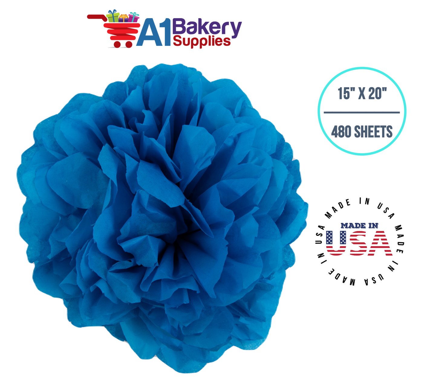 Brilliant Blue Color Tissue Paper 15 Inch x 20 Inch - 480 Sheets