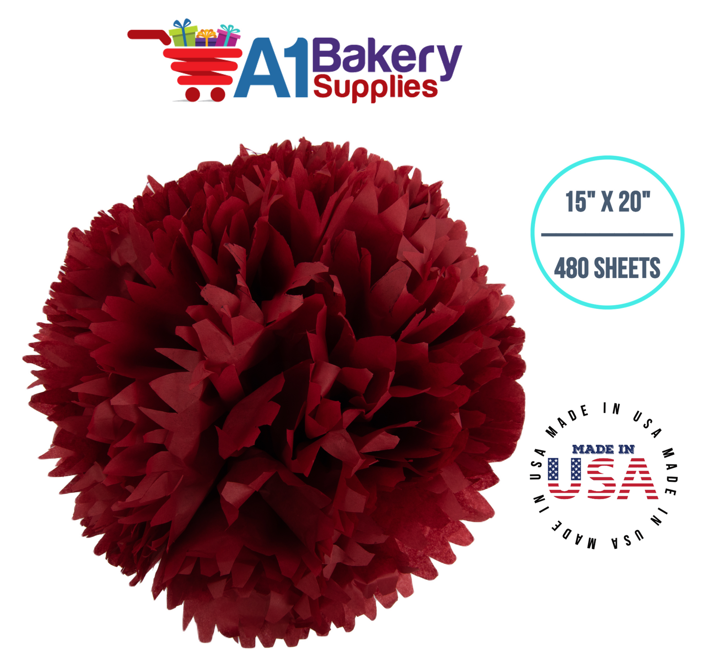 Scarlet Red Tissue Paper Squares, Bulk 480 Sheets, Premium Gift Wrap and Art Supplies for Birthdays, Holidays, or Presents by A1BakerySupplies, Large 15 Inch x 20 Inch