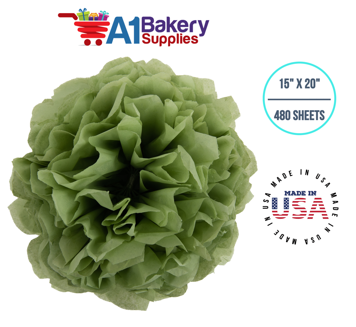 Sage  Tissue Paper Squares, Bulk 480 Sheets, Premium Gift Wrap and Art Supplies for Birthdays, Holidays, or Presents by A1BakerySupplies, Large 15 Inch x 20 Inch