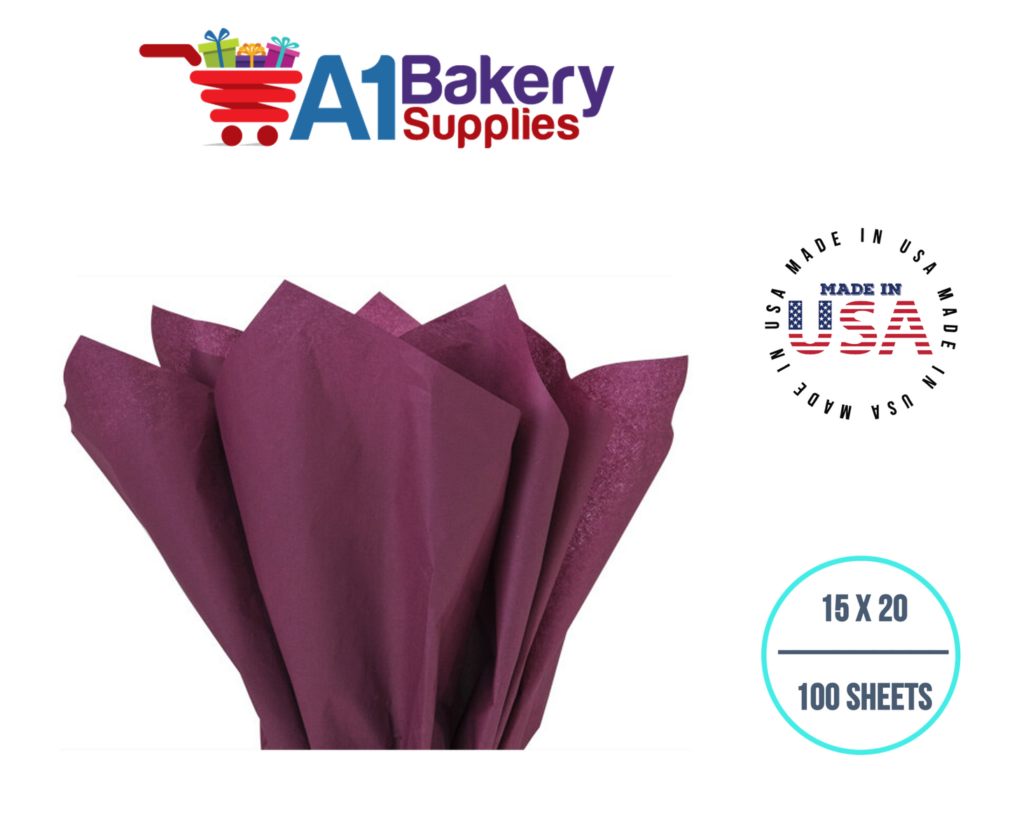 Burgundy Tissue Paper Squares, Bulk 100 Sheets, Premium Gift Wrap and Art Supplies for Birthdays, Holidays, or Presents Large 15 Inch x 20 Inch