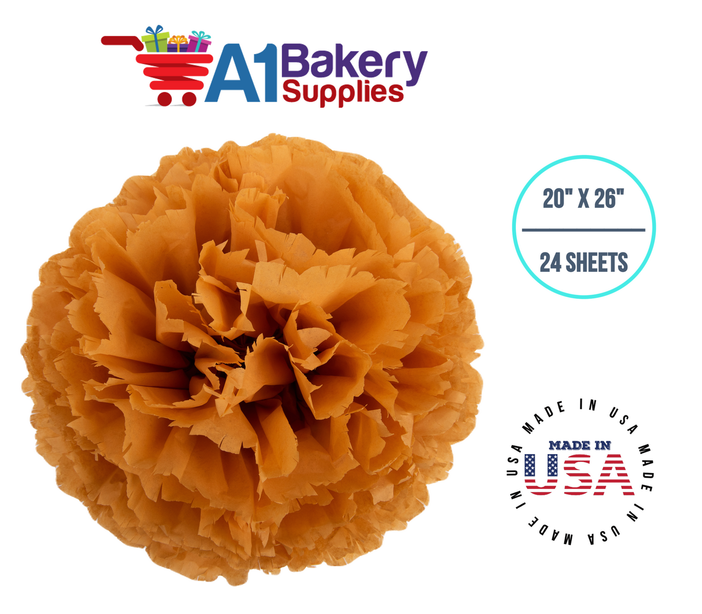 Goldenrod Tissue Paper Squares, Bulk 24 Sheets, Premium Gift Wrap and Art Supplies for Birthdays, Holidays, or Presents by A1BakerySupplies, Small 20 Inch x 26 Inch