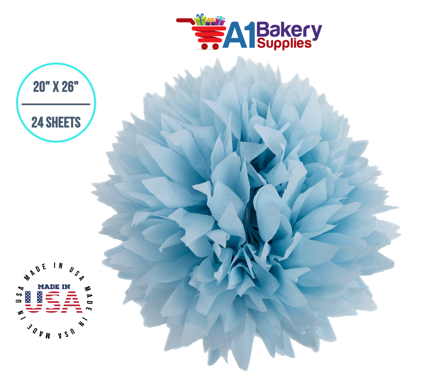 Light Blue Tissue Paper Squares, Bulk 24 Sheets, Premium Gift Wrap and Art Supplies for Birthdays, Holidays, or Presents by A1BakerySupplies, Small 20 Inch x 26 Inch