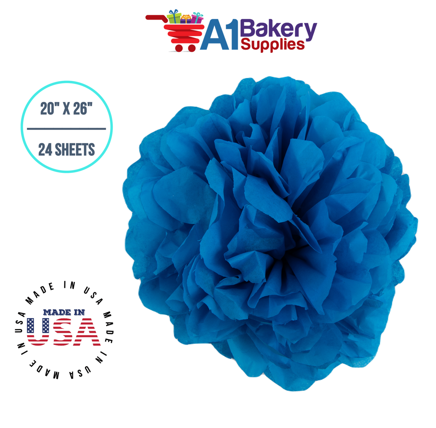 Brilliant Blue Color Tissue Paper 20 Inch x 26 Inch - 24 Sheets