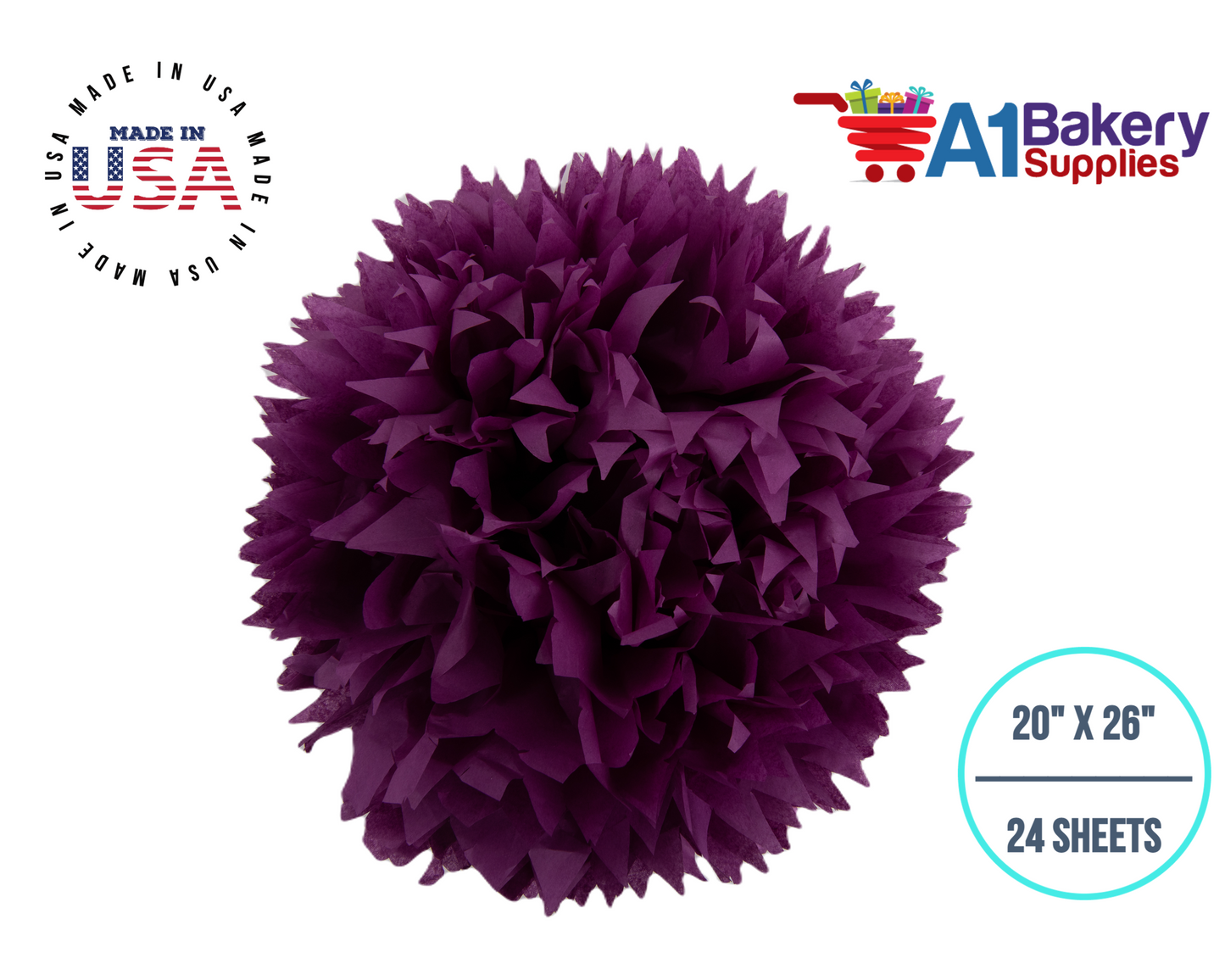 Plum Tissue Paper Squares, Bulk 24 Sheets, Premium Gift Wrap and Art Supplies for Birthdays, Holidays, or Presents by A1BakerySupplies, Small 20 Inch x 26 Inch