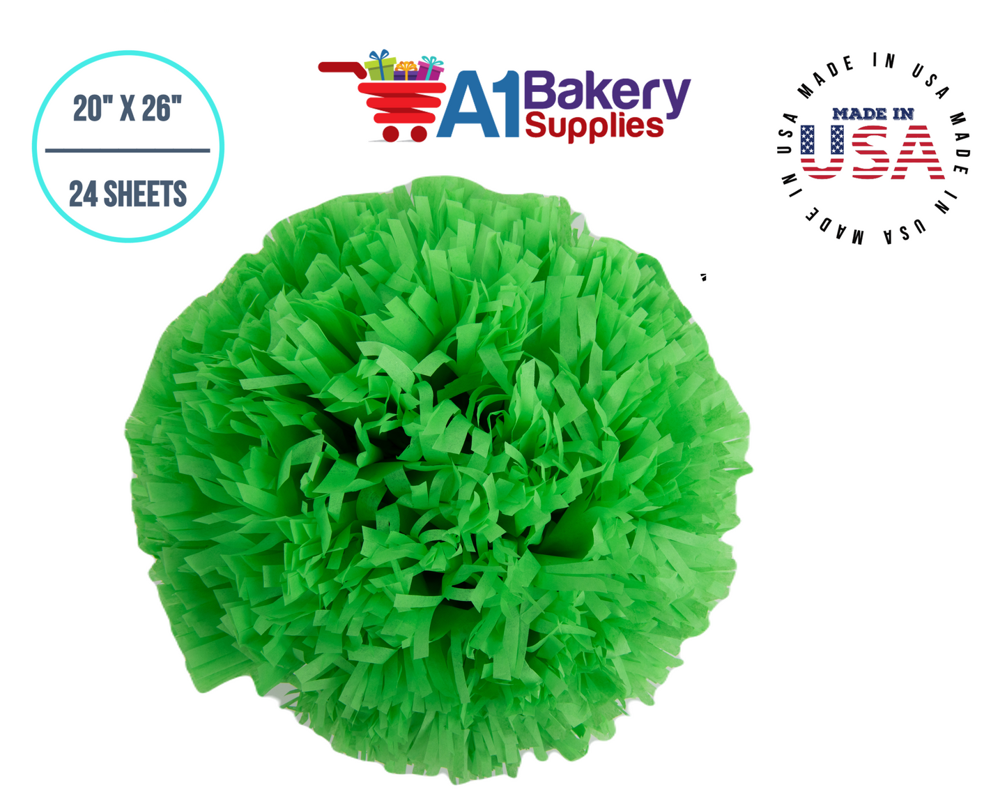 Groovy Green  Tissue Paper Squares, Bulk 24 Sheets, Premium Gift Wrap and Art Supplies for Birthdays, Holidays, or Presents by A1BakerySupplies, Small 20 Inch x 26 Inch