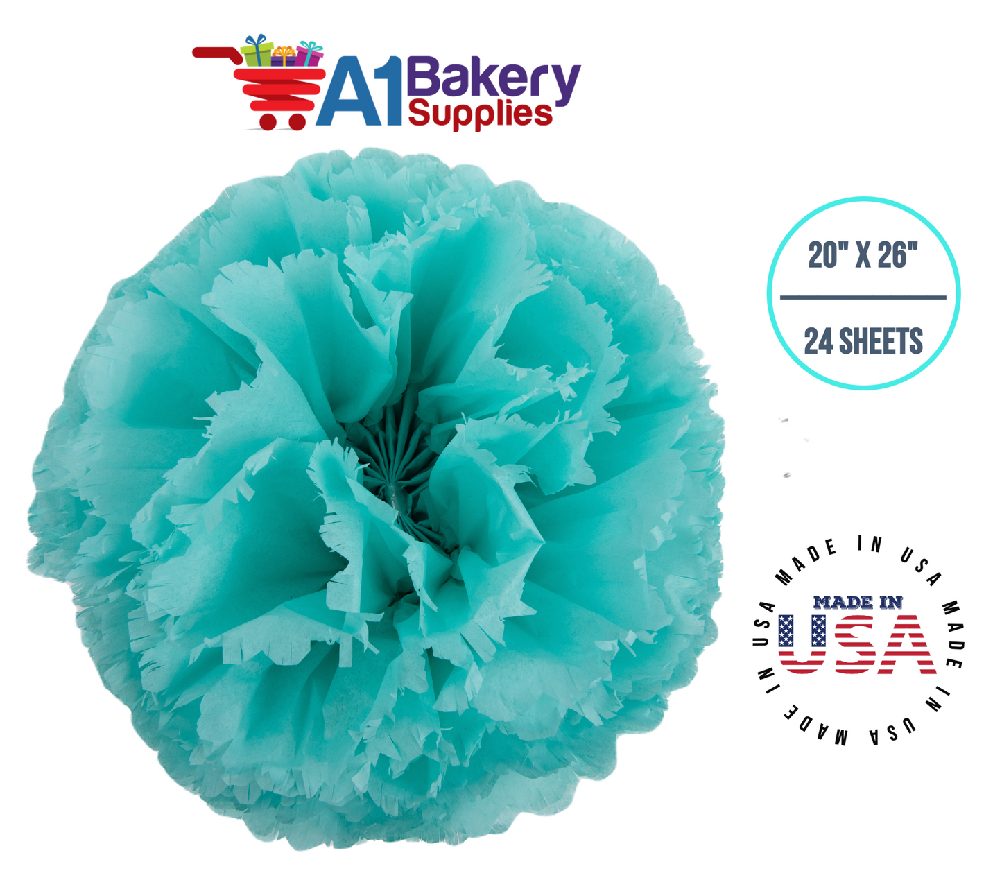 AQUA BLUE Color Gift wrap Tissue Paper 20 Inch x 26 Inch - 24 Sheets