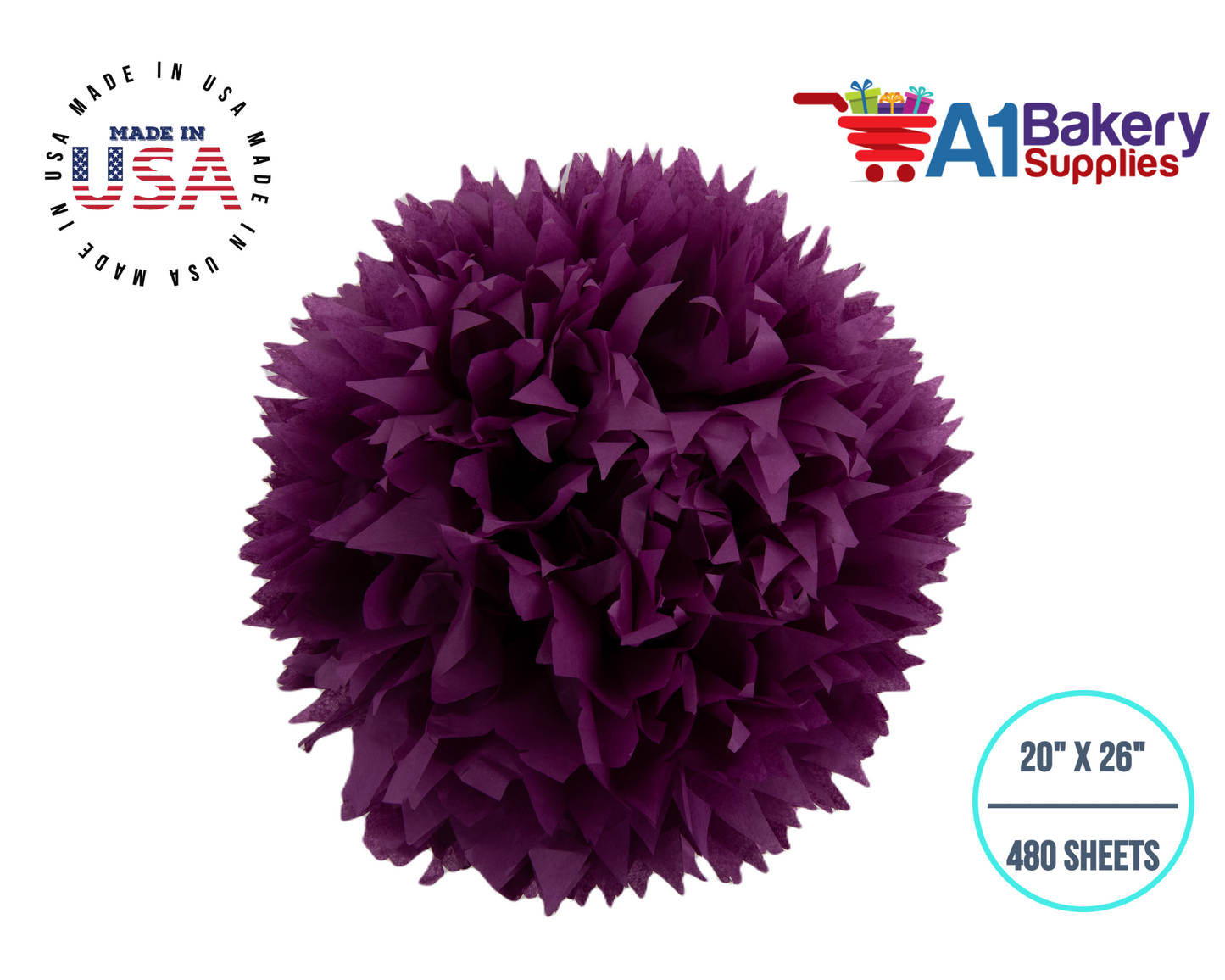 Plum Tissue Paper Squares, Bulk 480 Sheets, Premium Gift Wrap and Art Supplies for Birthdays, Holidays, or Presents by A1BakerySupplies, Large 20 Inch x 26 Inch