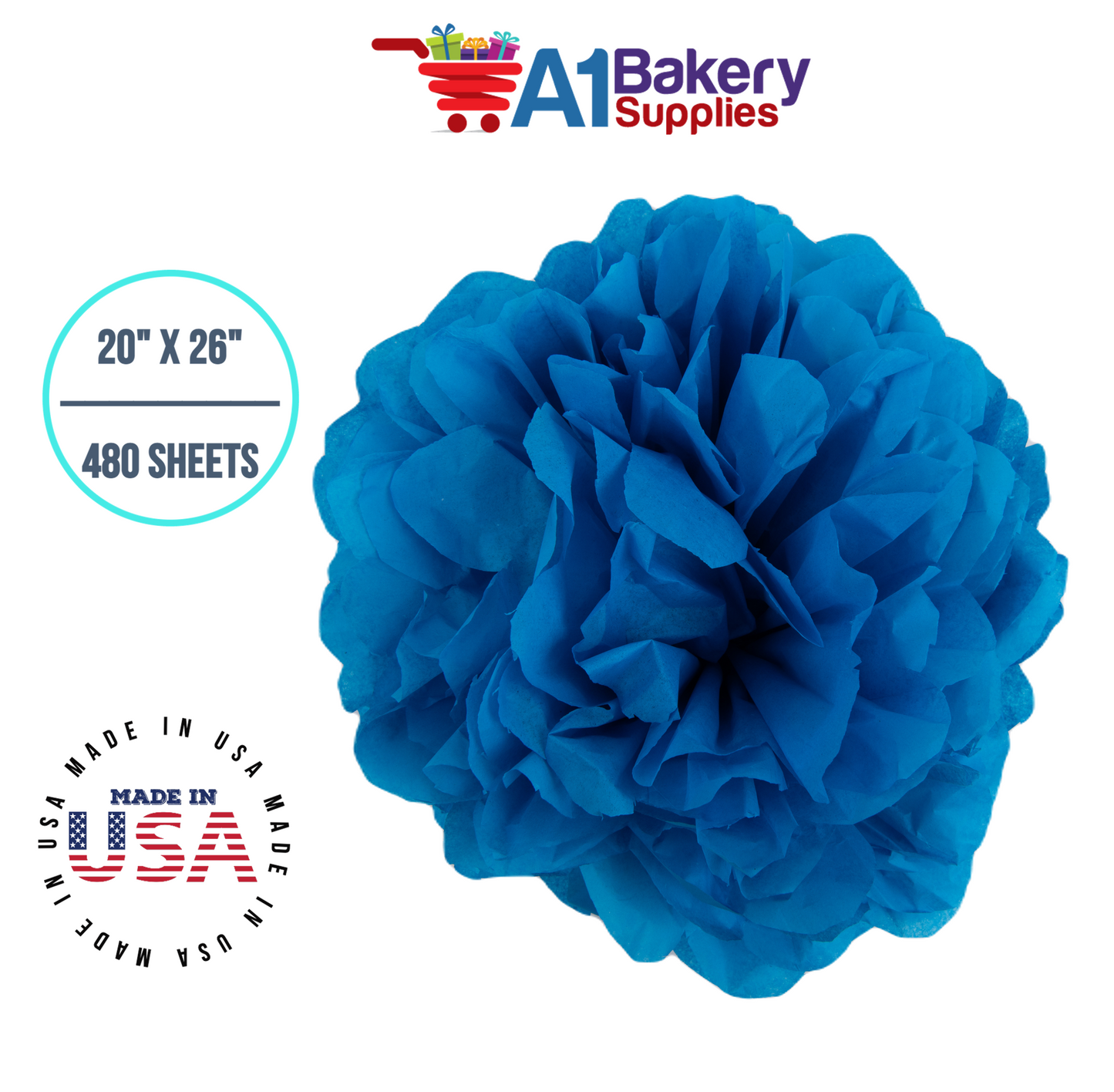 Brilliant Blue Color Tissue Paper 20 Inch x 26 Inch - 480 Sheets