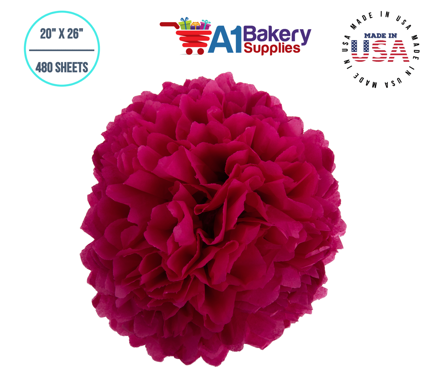 HotPink Tissue Paper Squares, Bulk 480 Sheets, Premium Gift Wrap and Art Supplies for Birthdays, Holidays, or Presents by A1BakerySupplies, Large 20 Inch x 26 Inch