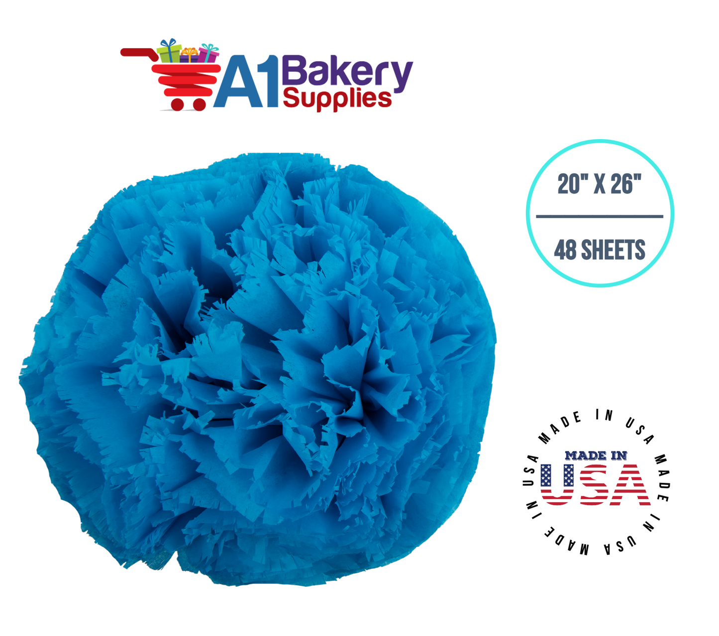 Turquoise Blue Tissue Paper Squares, Bulk 48 Sheets, Premium Gift Wrap and Art Supplies for Birthdays, Holidays, or Presents by A1BakerySupplies, Medium 20 Inch x 26 Inch