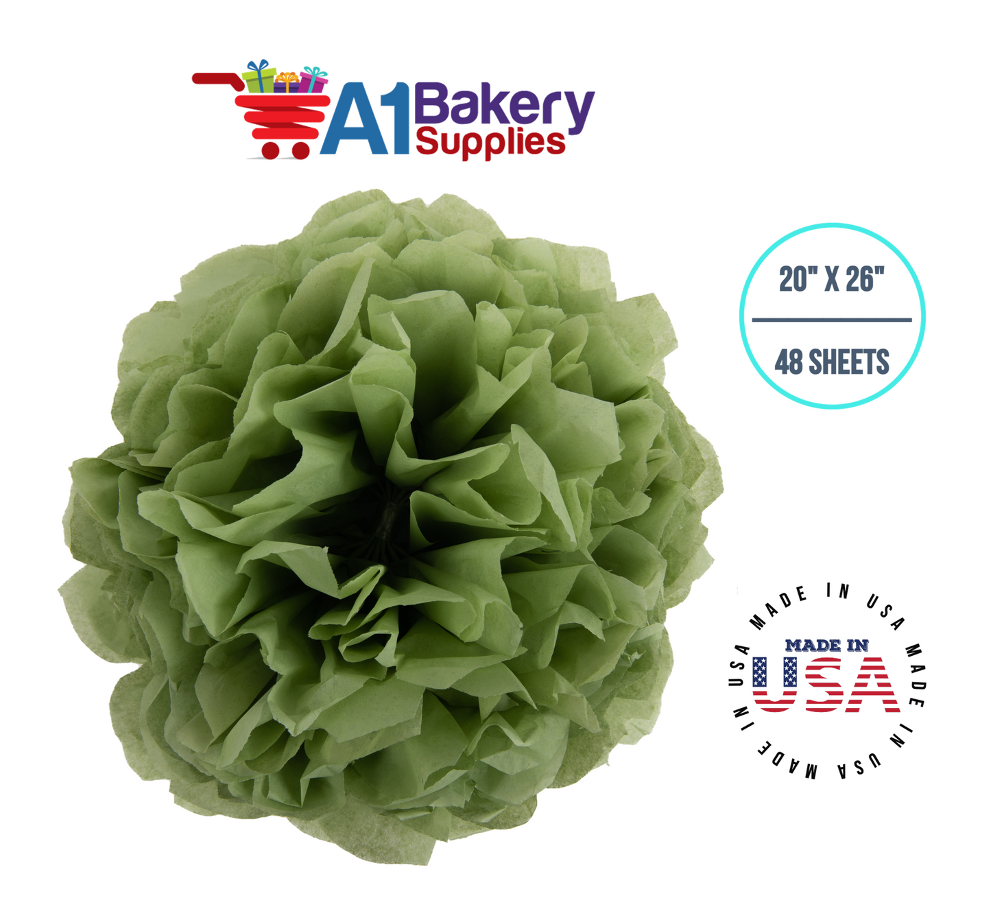 Sage Tissue Paper Squares, Bulk 48 Sheets, Premium Gift Wrap and Art Supplies for Birthdays, Holidays, or Presents by A1BakerySupplies, Medium 20 Inch x 26 Inch