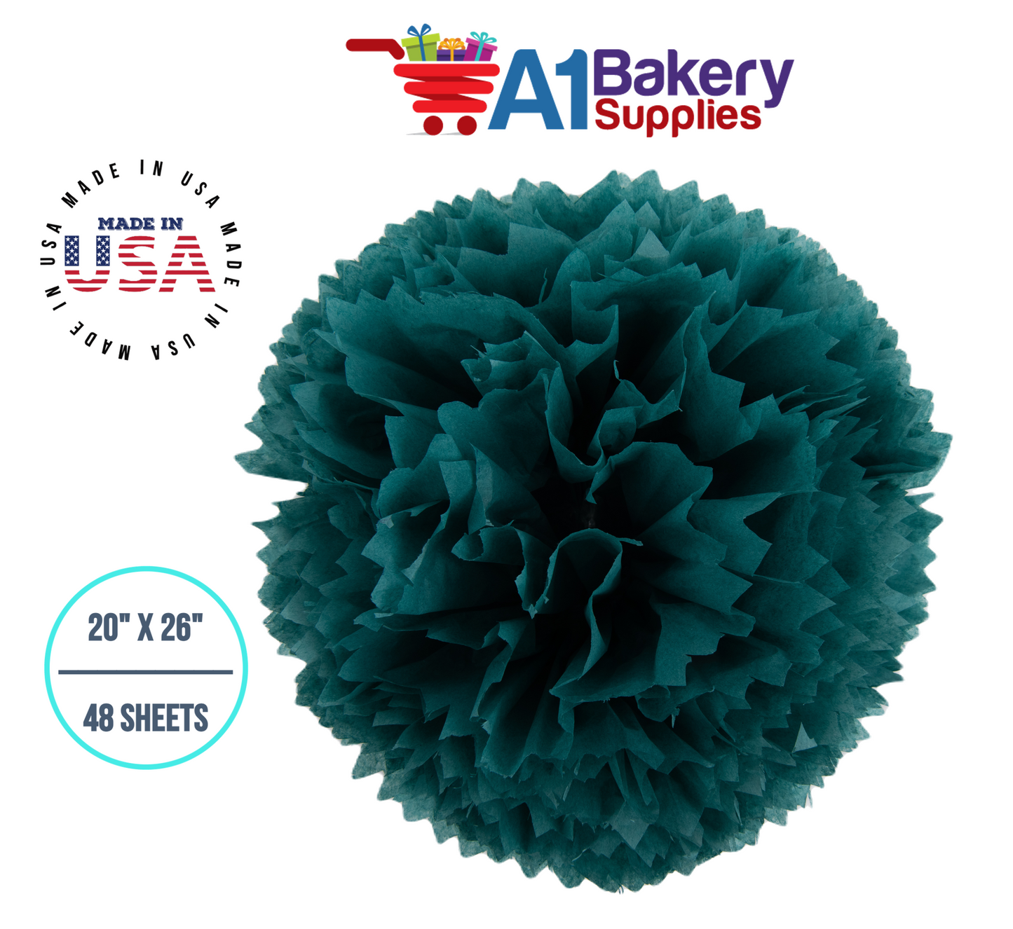 Teal Tissue Paper Squares, Bulk 48 Sheets, Premium Gift Wrap and Art Supplies for Birthdays, Holidays, or Presents by A1BakerySupplies, Medium 20 Inch x 26 Inch