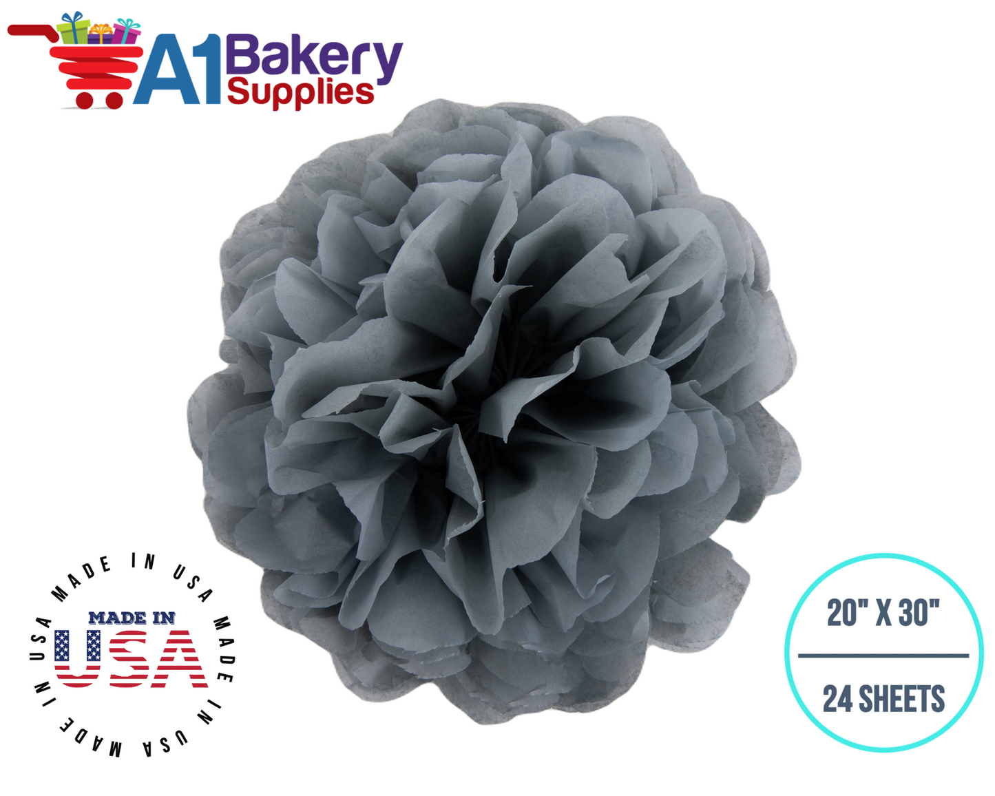 Gray Tissue Paper Squares, Bulk 24 Sheets, Premium Gift Wrap and Art Supplies for Birthdays, Holidays, or Presents by A1BakerySupplies, Small 20 Inch x 30 Inch