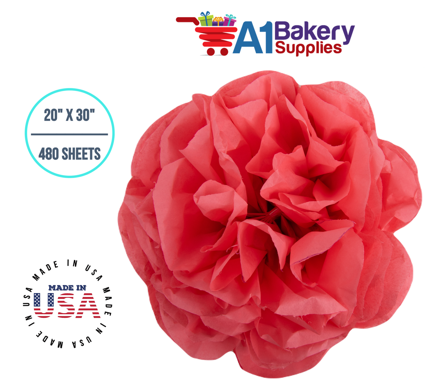 Coral Rose Color Gift Wrap Tissue Paper 20 Inch x 30 Inch  - 480 Sheets Pack