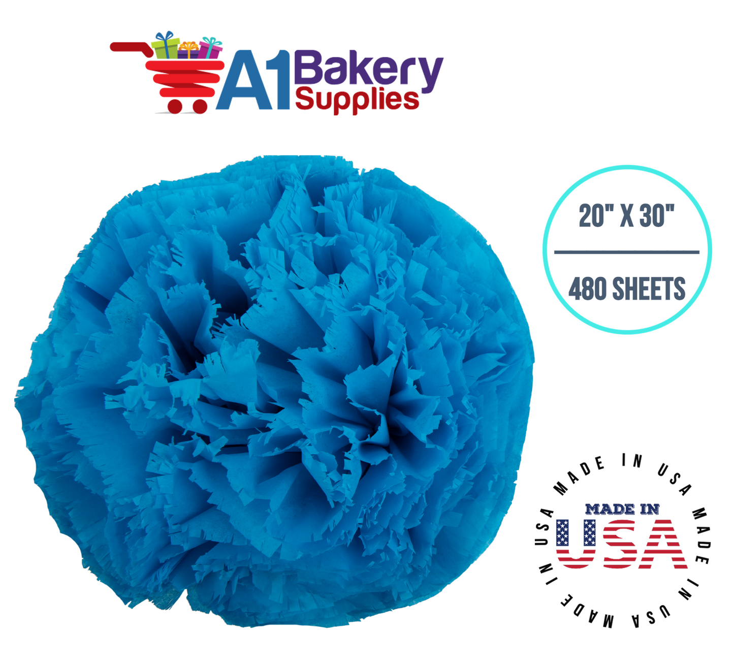 Turquoise Blue Tissue Paper Squares, Bulk 480 Sheets, Premium Gift Wrap and Art Supplies for Birthdays, Holidays, or Presents by A1BakerySupplies, Large 20 Inch x 30 Inch
