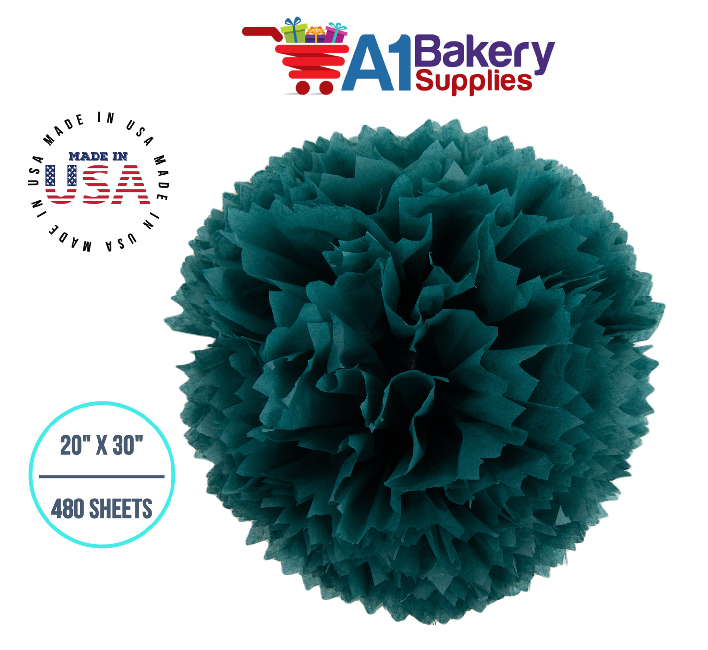 Teal Tissue Paper Squares, Bulk 480 Sheets, Premium Gift Wrap and Art Supplies for Birthdays, Holidays, or Presents by A1BakerySupplies, Large  20 Inch x 30 Inch