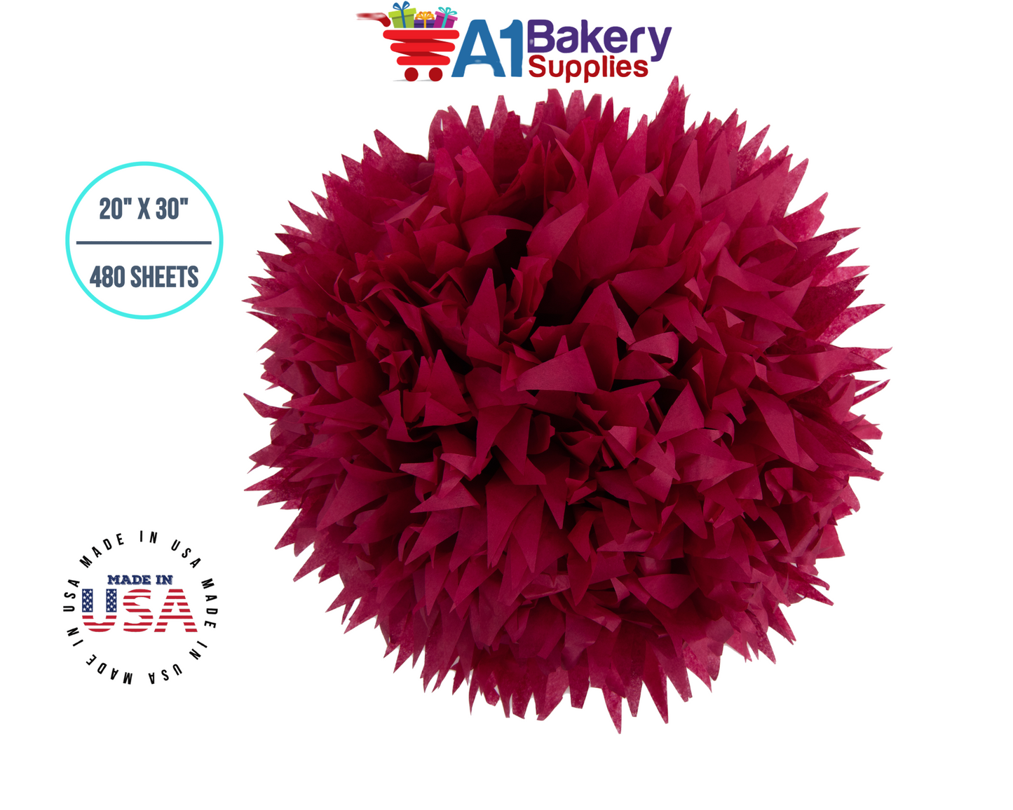 Cranberry Tissue Paper Squares, Bulk 480 Sheets, Premium Gift Wrap and Art Supplies for Birthdays, Holidays, or Presents by A1BakerySupplies, Large 20 Inch x 30 Inch