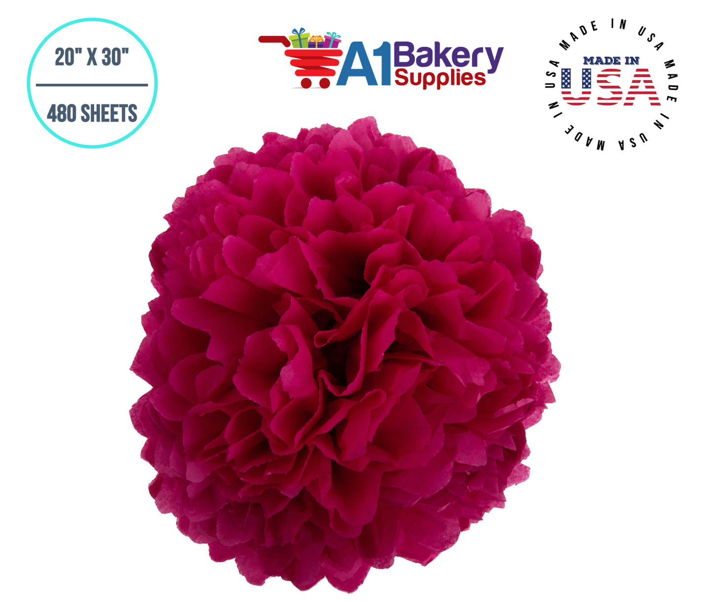 HotPink Tissue Paper Squares, Bulk 480 Sheets, Premium Gift Wrap and Art Supplies for Birthdays, Holidays, or Presents by A1BakerySupplies, Large 20 Inch x 30 Inch