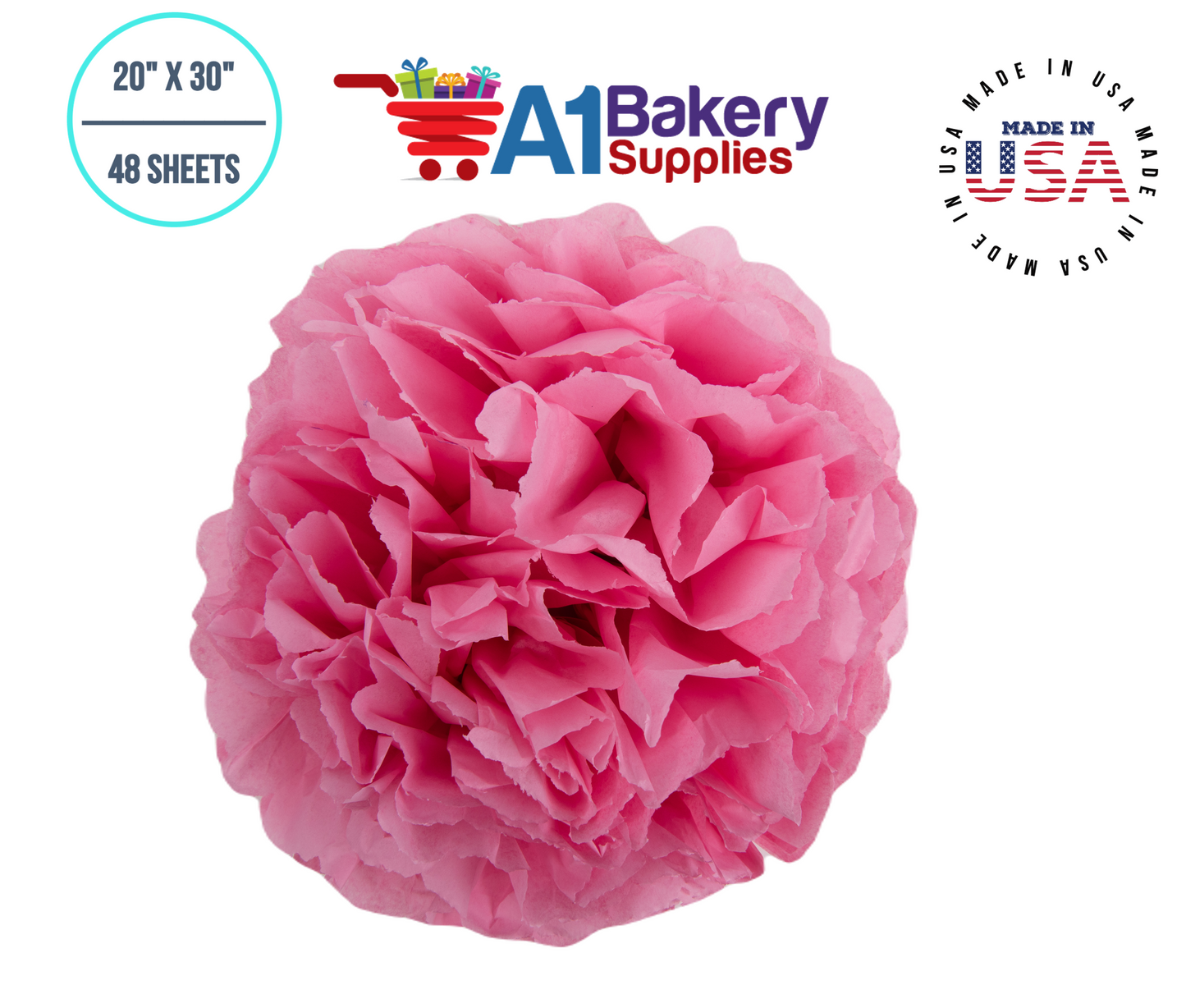 Pink Tissue Paper Squares, Bulk 48 Sheets, Premium Gift Wrap and Art Supplies for Birthdays, Holidays, or Presents by A1BakerySupplies, Medium 20 Inch x 30 Inch