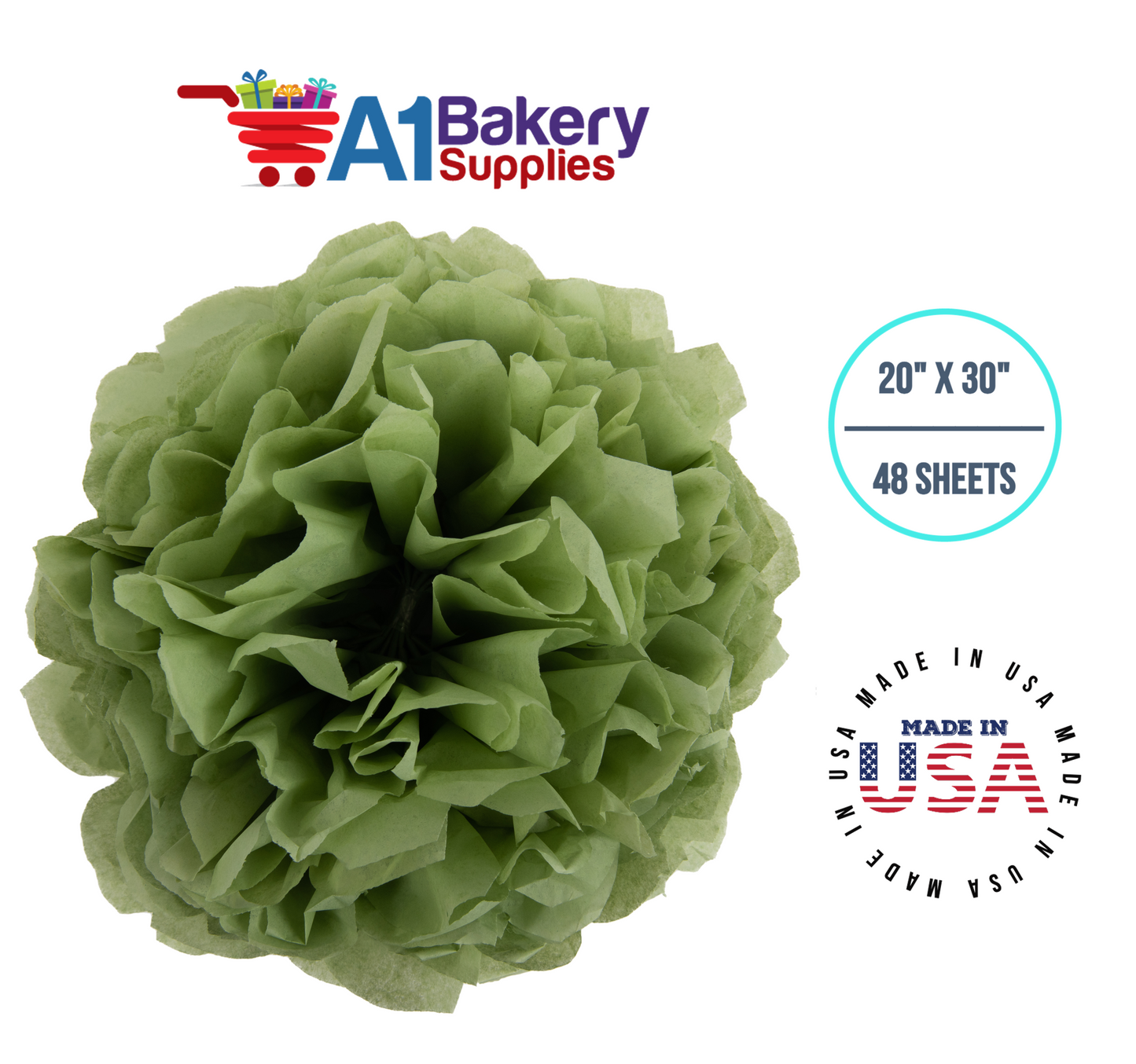 Sage Tissue Paper Squares, Bulk 48 Sheets, Premium Gift Wrap and Art Supplies for Birthdays, Holidays, or Presents by A1BakerySupplies, Medium 20 Inch x 30 Inch