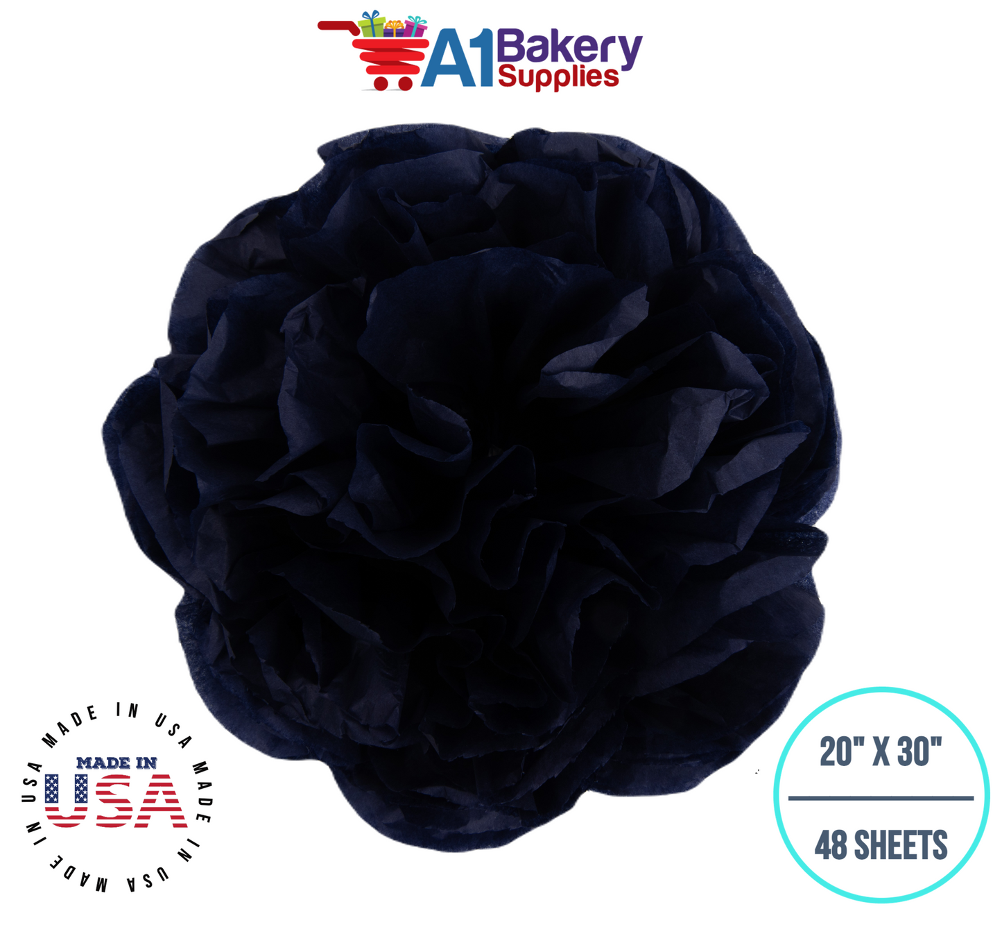Black Tissue Paper Squares, Bulk 48 Sheets, Premium Gift Wrap and Art Supplies for Birthdays, Holidays, or Presents by A1BakerySupplies, Medium 20 Inch x 30 Inch