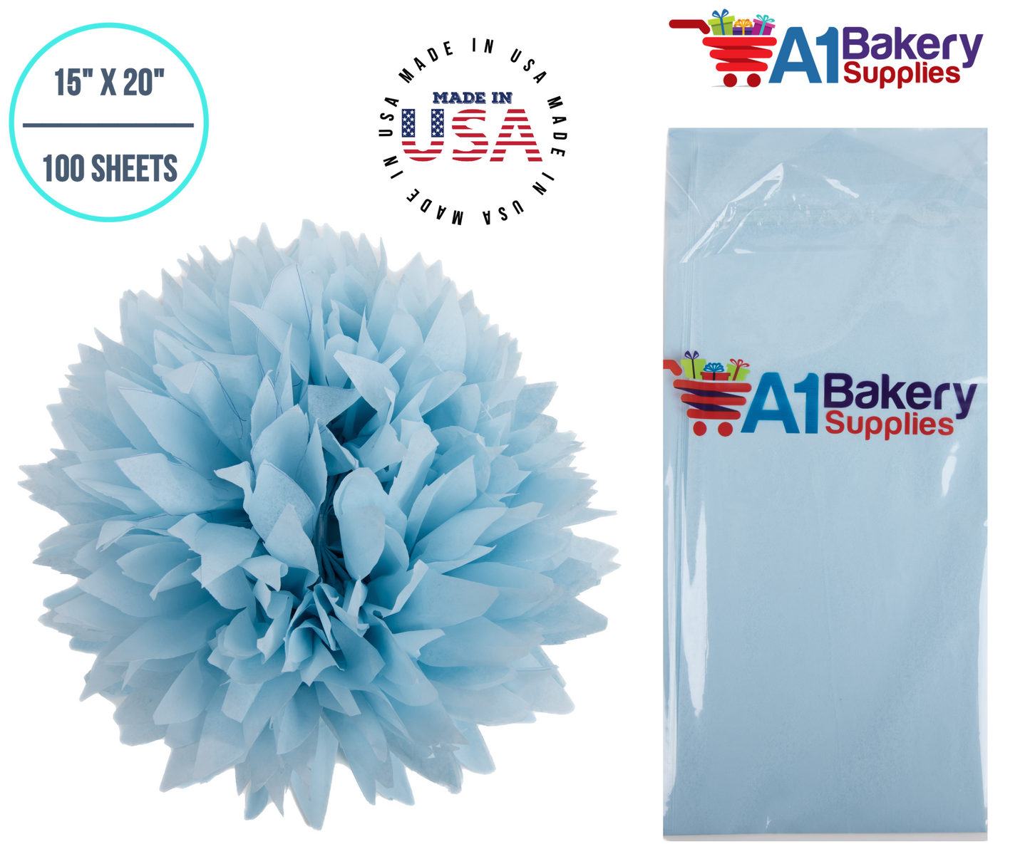 Light Blue Tissue Paper 15 Inch X 20 Inch - 100 Sheets