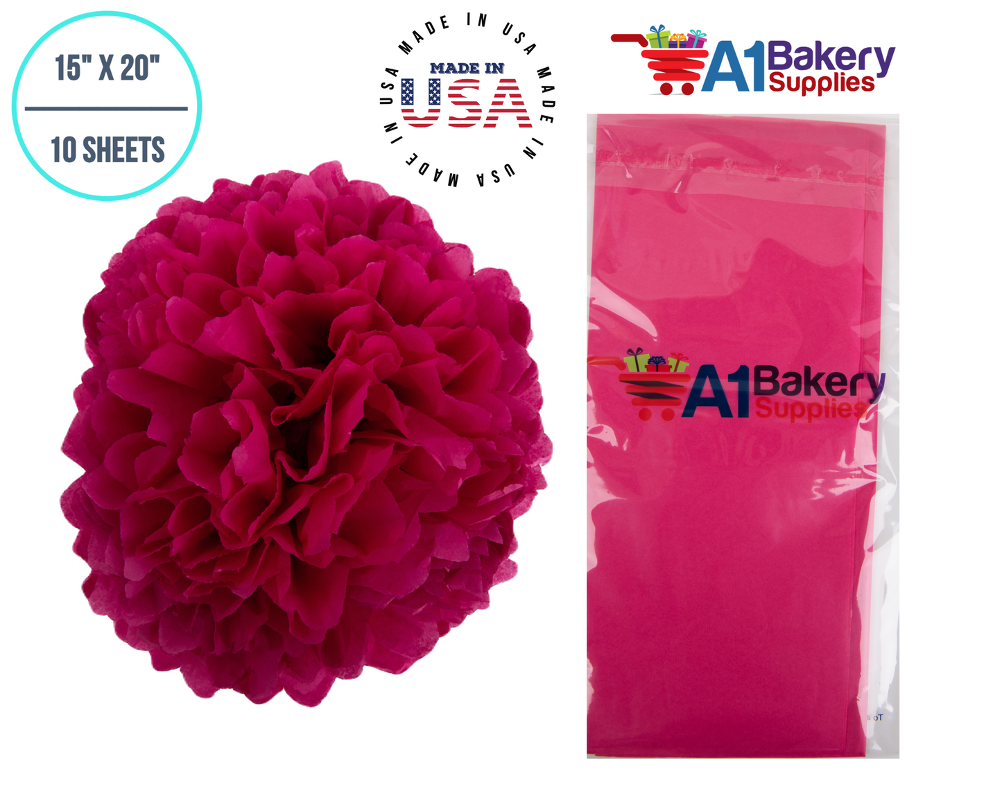 HotPink Tissue Paper Squares, Bulk 10 Sheets, Premium Gift Wrap and Art Supplies for Birthdays, Holidays, or Presents by A1BakerySupplies, Small 15 Inch x 20 Inch