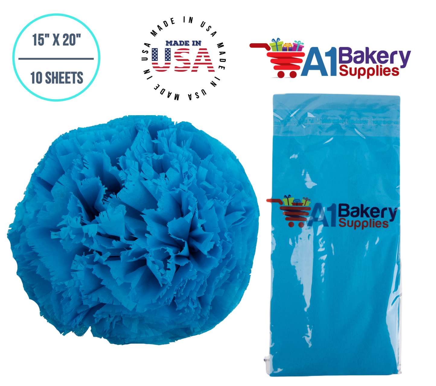 Turquoise Blue Tissue Paper Squares, Bulk 10 Sheets, Premium Gift Wrap and Art Supplies for Birthdays, Holidays, or Presents by A1BakerySupplies, Large 15 Inch x 20 Inch