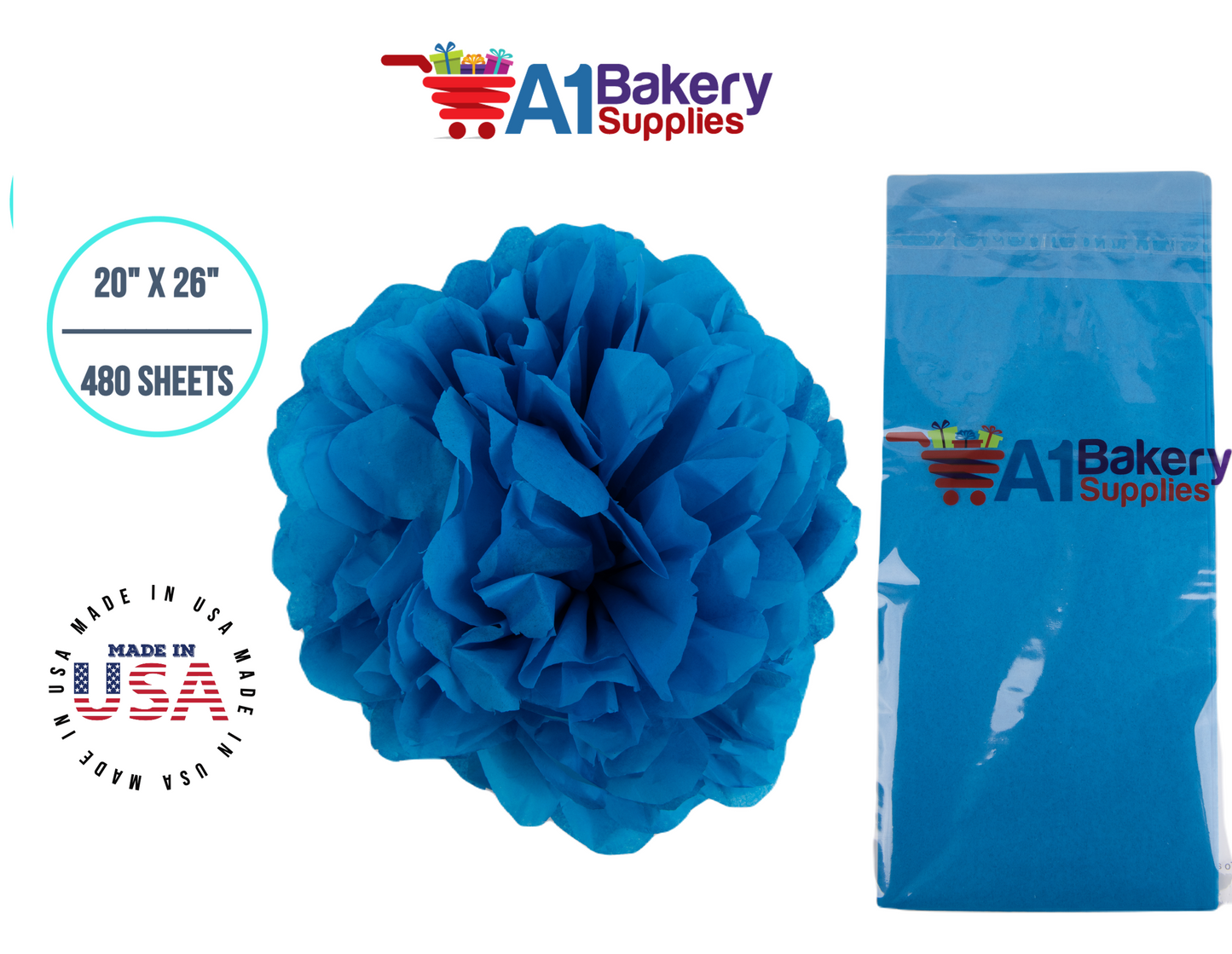 Brilliant Blue Color Tissue Paper 20 Inch x 26 Inch - 480 Sheets