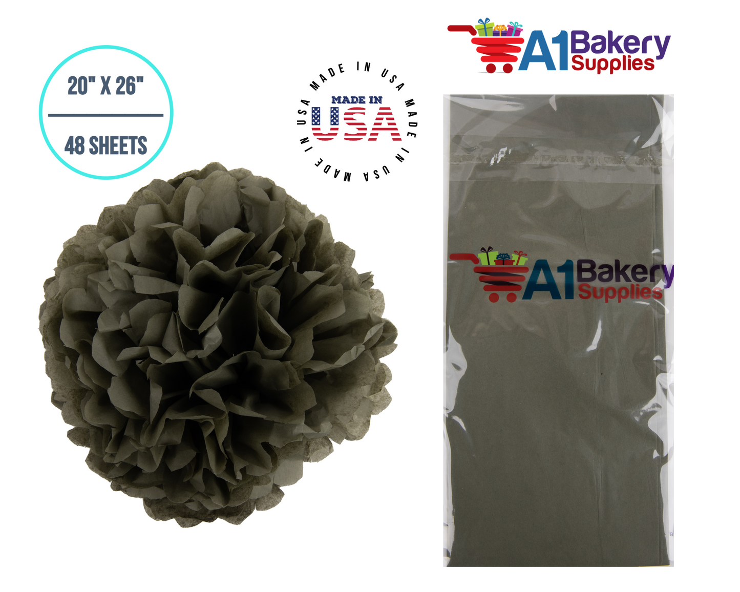 Tapestry Green Tissue Paper Squares, Bulk 48 Sheets, Premium Gift Wrap and Art Supplies for Birthdays, Holidays, or Presents by A1BakerySupplies, Medium 20 Inch x 26 Inch