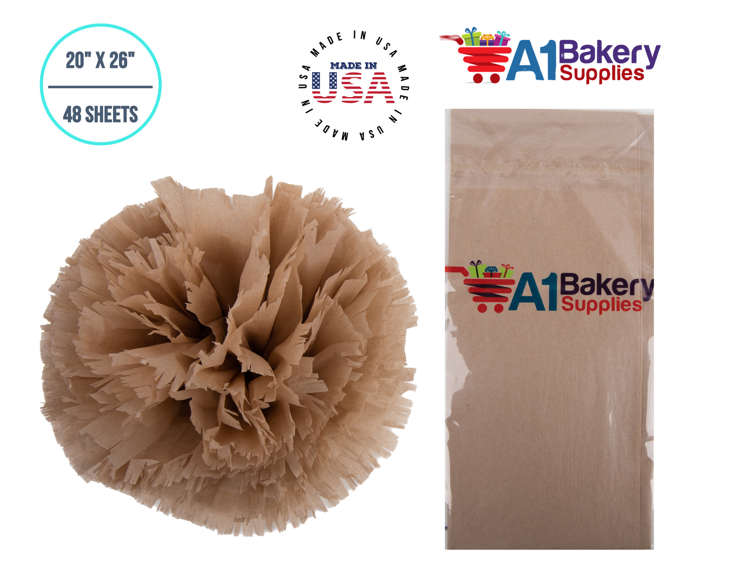 Solid Craft Tissue Paper Squares, Bulk 48 Sheets, Premium Gift Wrap and Art Supplies for Birthdays, Holidays, or Presents by A1BakerySupplies, Medium 20 Inch x 26 Inch