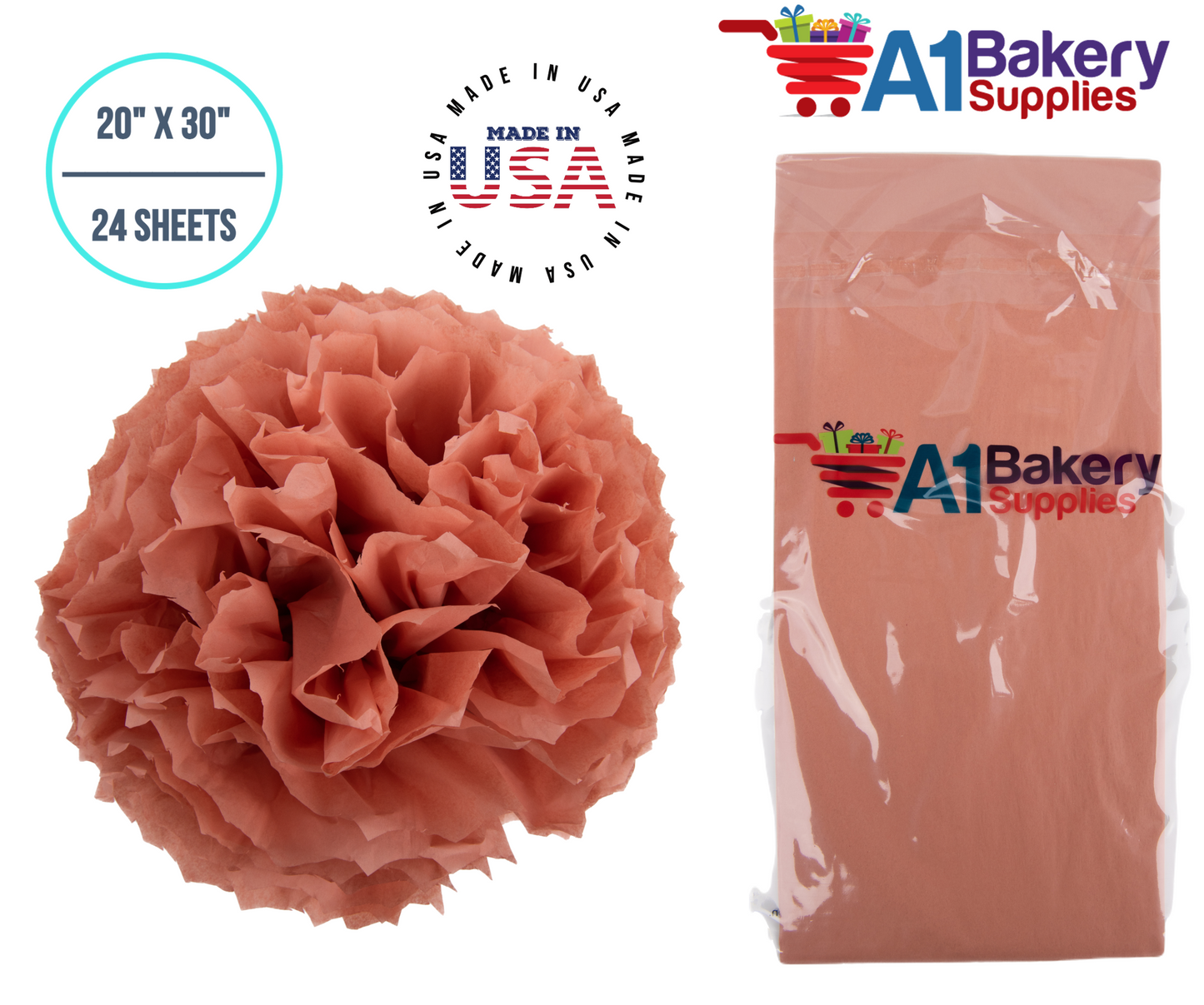 Terra Cotta Tissue Paper Squares Bulk  24 Sheets Premium Gift Wrap and Art Supplies for Birthdays Holidays or Presents by A1 Bakery Supplies Small 20 Inch x 30 Inch