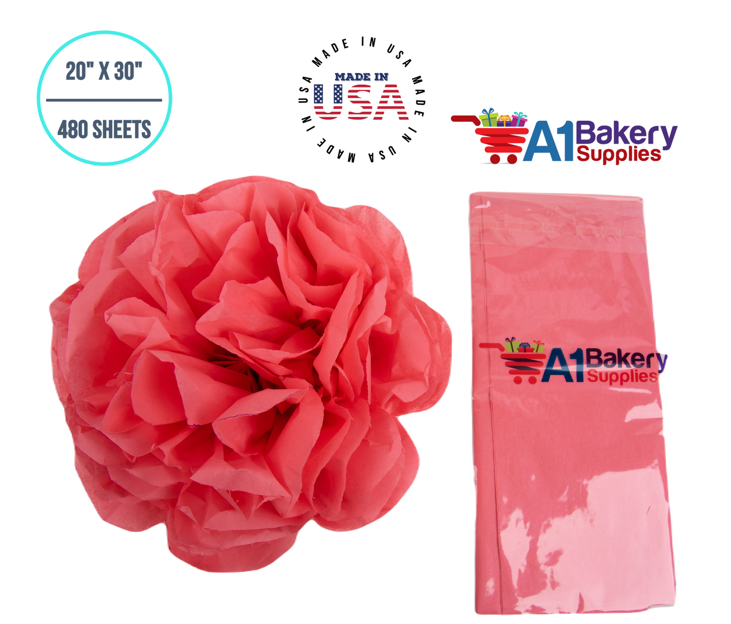 Coral Rose Color Gift Wrap Tissue Paper 20 Inch x 30 Inch  - 480 Sheets Pack