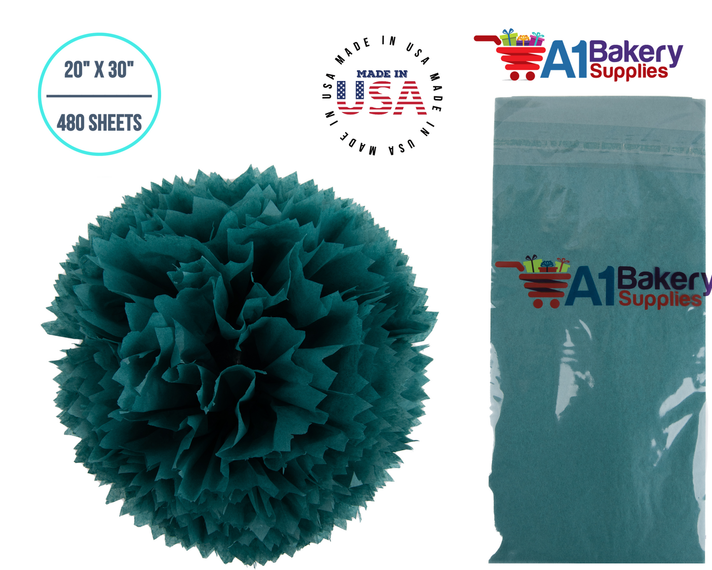 Teal Tissue Paper Squares, Bulk 480 Sheets, Premium Gift Wrap and Art Supplies for Birthdays, Holidays, or Presents by A1BakerySupplies, Large  20 Inch x 30 Inch