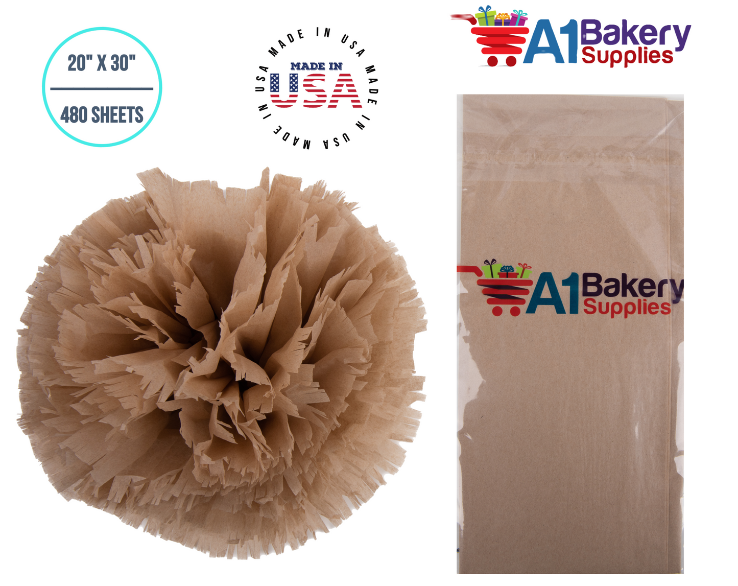 Solid Craft Tissue Paper Squares, Bulk 480 Sheets, Premium Gift Wrap and Art Supplies for Birthdays, Holidays, or Presents by A1BakerySupplies, Large 20 Inch x 30 Inch